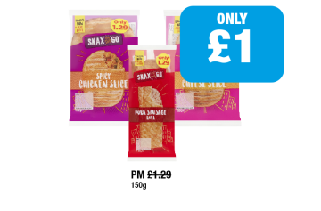 Snax On The Go Spicy Chicken Slice, Ham & Cheese, Pork Sausage Roll - Now Only £1 at Family Shopper