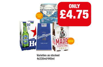 Thatcher's Zero, Heineken 0.0%, San Miguel 0.0, Madri Zero - Now Only £4.75 at Family Shopper