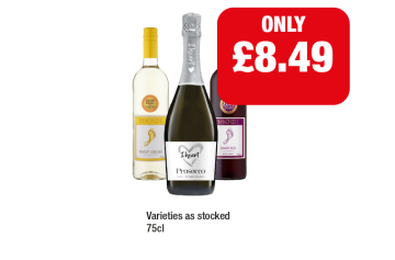 Barefoot Pinot Grigio, Jammy Red, I Heart Prosecco - Now Only £8.49 at Family Shopper