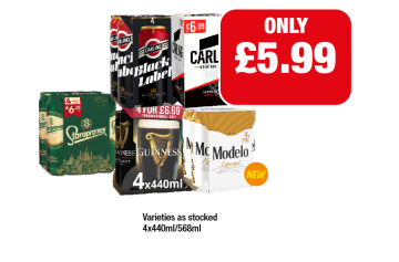 Carling, Black Label, Staropramen, Guinness, Modelo - Now Only £5.99 at Family Shopper