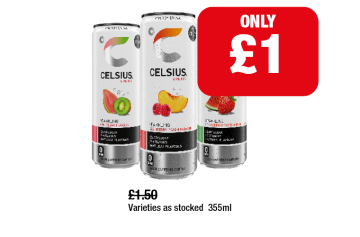 Celsius Sparkling Guava & Kiwi, Raspberry & Peach, Watermelon & Strawberry - Now Only £1 at Family Shopper