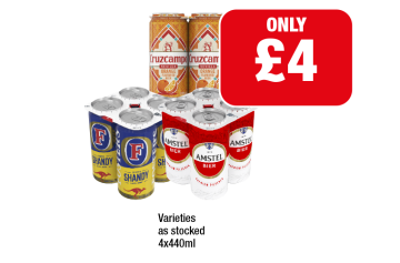 Cruzcampo Orange, Fosters Shandy, Amstel Bier - Now Only £4 at Family Shopper