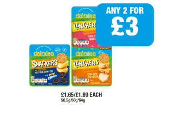 Dairylea Lunchers Ham 'N' Cheese, Chicken 'N' Cheese, Snackers Oreos - Any 2 for £3 at Family Shopper