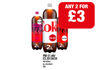 Diet Coke, Coca Cola Zero, Cherry - Any 2 for £3 at Family Shopper