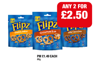Flipz Peanut Butter, Cinnamon Bun, Milk Chocolate - Any 2 for £2.50 at Family Shopper