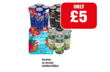 Fosters, Murphys, Thatchers Juicy Apple, Inch's Cloudy - Now Only £5 at Family Shopper