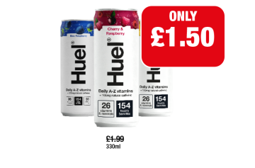 Huel Blue Raspberry, Cherry & Raspberry, Pineapple & Mango - Now Only £1.50 at Family Shopper