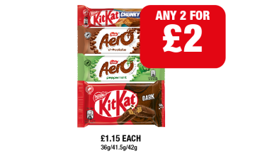 KitKat Chunky Peanut Butter, Aero Chocolate, Peppermint, KitKat Dark - Any 2 for £2 at Family Shopper