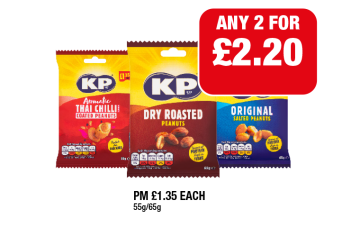 KP Peanuts Thai Chilli, Dry Roasted, Original - Any 2 for £2.20 at Family Shopper