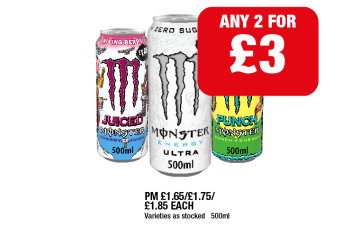 Monster Ultra, Juiced Viking Berry, Rio Punch - Any 2 for £3 at Family Shopper