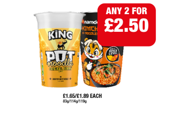 Pot Noodle Curry, Namdong Kimchi - Any 2 for £2.50 at Family Shopper