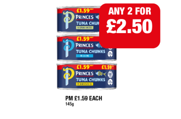 Princes Tuna Chunks Spring Water, Brine, Sunflower Oil - Any 2 for £2.50 at Family Shopper