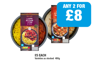 Pro Cuisine Lamb Rogan Josh, Creamy Chicken & Ham Bake - Any 2 for £8 at Family Shopper