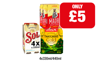 Sol, Madri Limon, Thatchers Gold - Now Only £5 at Family Shopper