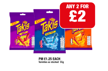 Takis Fuego, Blue Heat, Mango - Any 2 for £2 at Family Shopper