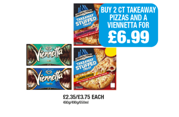 Chicago Town Takeaway Stuffed Pizza Pepperoni, Loaded Cheese, Viennetta Mint, Vanilla - Buy 2 Chicago Town Pizzas And A Viennetta for £6.99 at Family Shopper