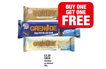 Grenade Caramel Chads, Oreo, White Chocolate Cookie - Buy 1 Get 1 FREE at Family Shopper