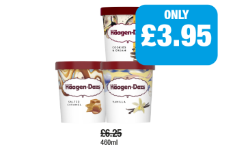 Häagen-Dazs Cookies & Cream, Salted Caramel, Vanilla - Now Only £3.95 at Family Shopper