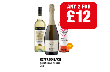 Hardy's Chardonnay, I Heart Bubbly, White Zinfandel - Any 2 for £12 at Family Shopper