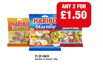 Haribo Starmix, Tangfastics, Supermix - Any 2 for £1.50 at Family Shopper