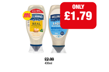 Hellmann's Mayonnaise Real, Light - Now Only £1.79 at Family Shopper