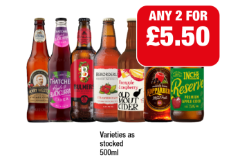 Henry Westons, Thatchers, Bulmers, Rekorderlig, Old Mout Cider, Kopparberg, Inch's Reserve - Any 2 for £5.50 at Family Shopper