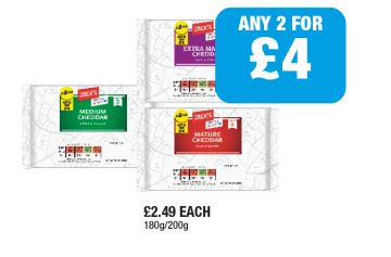 Jack's Medium Cheddar, Mature, Extra Mature - Any 2 for £4 at Family Shopper