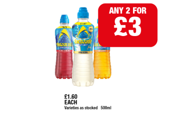 Lucozade Raspberry, Ice kick, Orange - Any 2 for £3 at Family Shopper