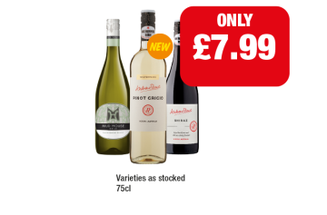 Mud House Sauvignon Blanc, Andrew Peace Pinot Grigio, Shiraz - Now Only £7.99 at Family Shopper
