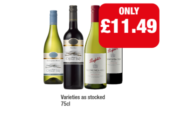 Oyster Bay Sauvignon Blanc, Merlot, Penfolds Koonunga Hill Chardonnay, Shiraz - Now Only £11.49 at Family Shopper