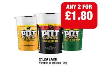 Pot Noodle Curry, Bombay Bad Boy, Chicken & Mushroom - Any 2 for £1.80 at Family Shopper