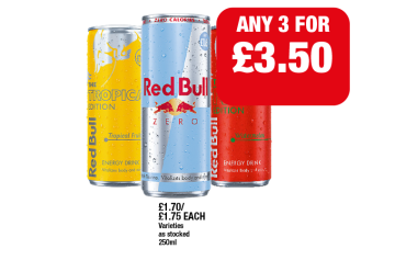 Red Bull Zero, Tropical, Red - Any 3 for £3.50 at Family Shopper