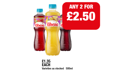 Ribena Strawberry, Pineapple & Passionfruit, Blackcurrant - Any 2 for £2.50 at Family Shopper