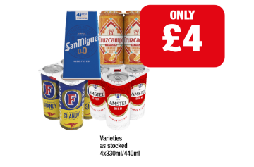 San Miguel 0.0, Cruzcampo Orange, Fosters Shandy, Amstel - Now Only £4 at Family Shopper