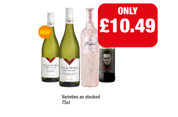 Villa Maria Pinot Grigio, Sauvignon Blanc, Freixenet, 19 Crimes - Now Only £10.49 at Family Shopper