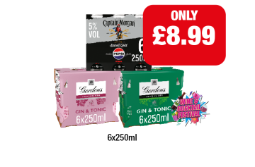 Captain Morgan Pepsi, Gordon's Gin & Tonic, Pink - £8.99 at Family Shopper