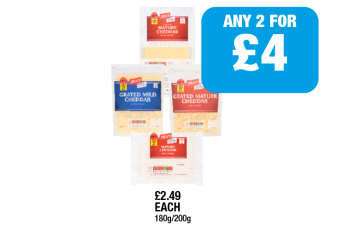 Jack's Cheddar Mature, Grated Mature, Grated Mild - Any 2 for £4 at Family Shopper
