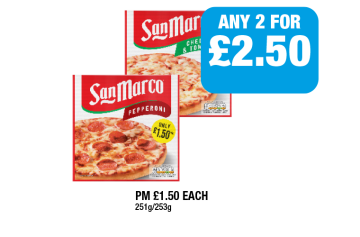 San Marco Cheese & Tomato, Pepperoni - Any 2 for £2.50 at Family Shopper