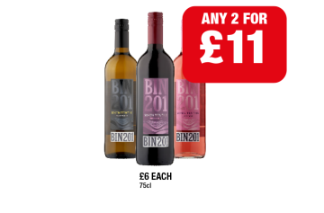 Seven Tenths Bin 201 Zesty White, Fruit Red, Juicy Rose - Any 2 for £11 at Family Shopper