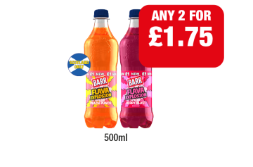 Barr Flava Explosion Peach Punch, Cherry Blast - Any 2 for £1.75 at Family Shopper