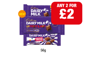 Cadbury Dairy Milk, Fruit & Nut, Marvellous Creations - Any 2 for £2 at Family Shopper