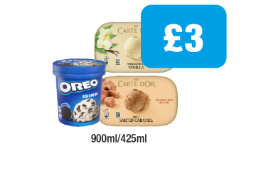 Carte D'Or Vanilla, Salted Caramel, Oreo Ice Cream - Now Only £3 at Family Shopper