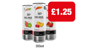 Celsius Guave & Kiwi, Raspberry & Peach, Watermelon & Strawberry - Now Only £1.25 at Family Shopper