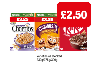 Cheerios, Curiously Cinnamon, KitKat Cereal - Now Only £2.50 at Family Shopper