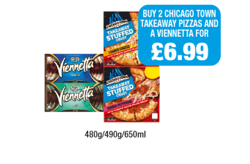 Chicago Town Takeaway Stuffed Pizza Loaded Cheese, Pepperoni, Viennetta Vanilla, Mint - Now Only Buy 2 Chicago Town Takeaway Pizzas And A Viennetta for £6.99 at Family Shopper