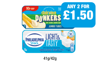 Dairylea Dunkers, Philadelphia Snack - Any 2 for £1.50 at Family Shopper