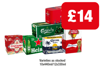 Estrella, Carlsberg, Stella Artois, Cruzcampo, Heineken, Corona, Budweiser - Now Only £14 at Family Shopper