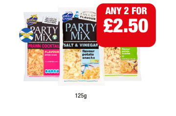 Golden Cross Party Mix Prawn Cocktail, Salt & Vinegar, Cheese & Onion - Any 2 for £2.50 at Family Shopper