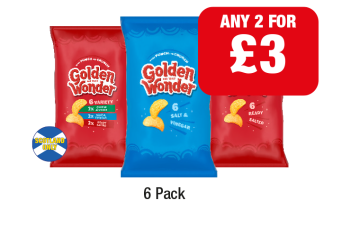 Golden Wonder Variety Pack, Salt & Vinegar, Ready Salted - Any 2 for £3 at Family Shopper