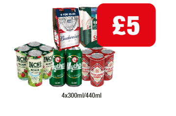 Inch's, Mythos, Budweiser, San Miguel, Cruzcampo - Now Only £5 at Family Shopper